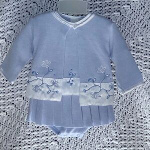 Vintage B.T. Kids Infant Girl’s Blue Rare Unique 3-Piece Dress Set Size 3-6M